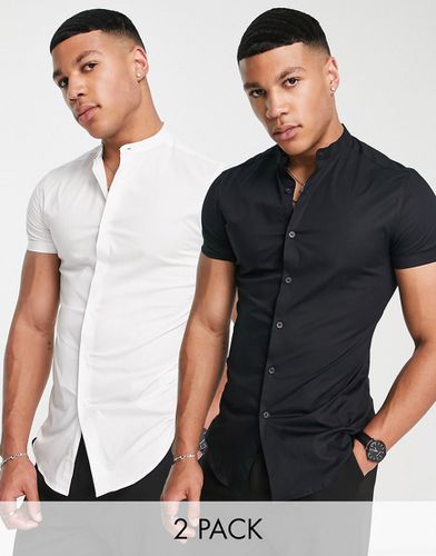 Lot de 2 chemises ajustées à col officier - Blanc/noir - Asos Design - Modalova
