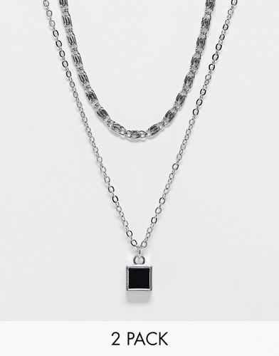 Lot de 2 colliers avec pendentif carré noir - Asos Design - Modalova