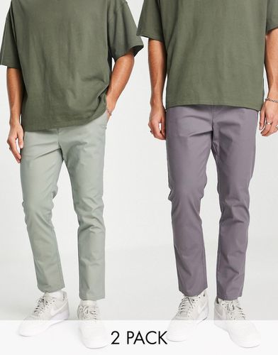 Lot de 2 pantalons chino slim à taille élastique - Vert clair et anthracite - Économie - Asos Design - Modalova