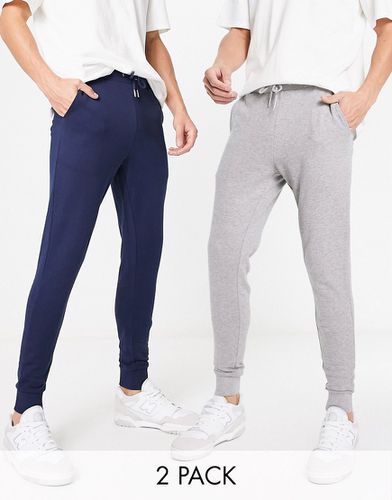 Lot de 2 pantalons de jogging ajustés - Gris chiné/bleu marine - Asos Design - Modalova