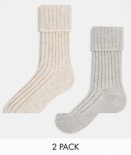 Lot de 2 paires de chaussettes confort hauteur mollet en laine mélangée - Neutre - Asos Design - Modalova