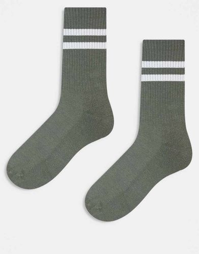 Lot de 2 paires de chaussettes à rayures - Kaki/blanc - Asos Design - Modalova