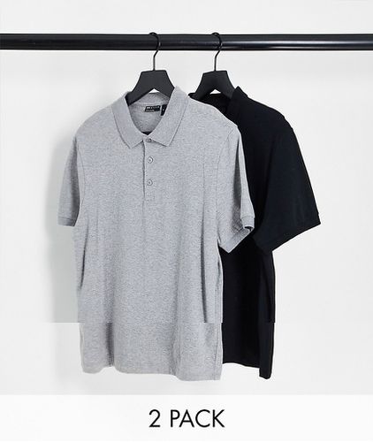Lot de 2 polos en jersey - Gris chiné et noir - Asos Design - Modalova