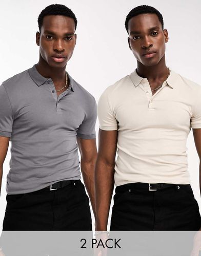 Lot de 2 polos moulants - Taupe et gris - Asos Design - Modalova