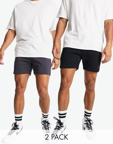 Lot de 2 shorts courts slim en jersey - Noir/gris - Asos Design - Modalova