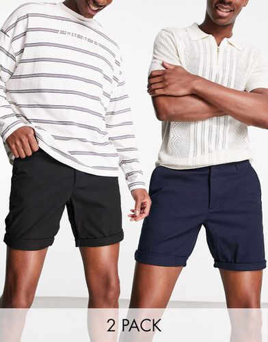 Lot de 2 shorts chino slim coupe courte - Noir et bleu marine - Économie - Asos Design - Modalova