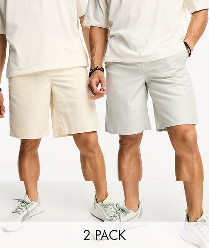 Lot de 2 shorts de bain longs - Gris/beige (Économie) - Asos Design - Modalova