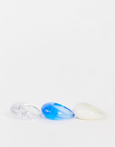 Lot de 3 bagues bombées - Bleu, crème et pailleté - Asos Design - Modalova