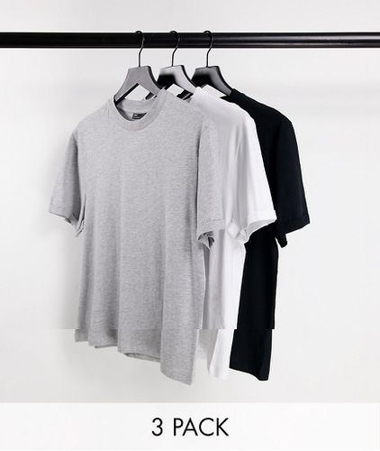 Lot de 3 t-shirts ras de cou à manches retroussées - Gris chiné, blanc et noir - Asos Design - Modalova