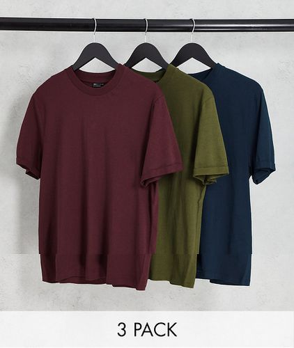 Lot de 3 t-shirts à manches retroussées - Bordeaux, kaki et bleu marine - Asos Design - Modalova