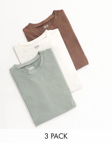 Lot de 3 t-shirts oversize ras de cou - Écru, kaki et marron - Asos Design - Modalova