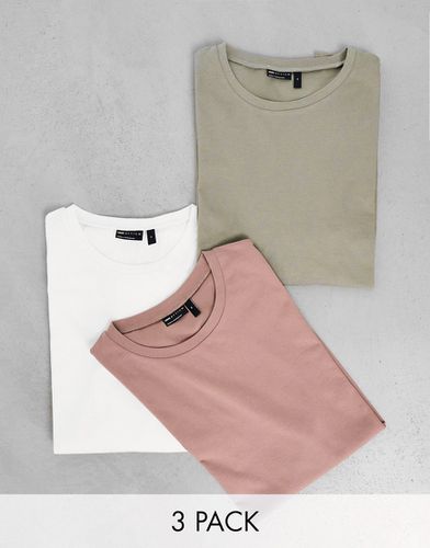 Lot de 3 t-shirts ras de cou à manches longues - Blanc, rose délavé et kaki - Asos Design - Modalova