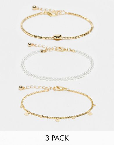 Lot de 3 bracelets avec perles et caurs - Asos Design - Modalova