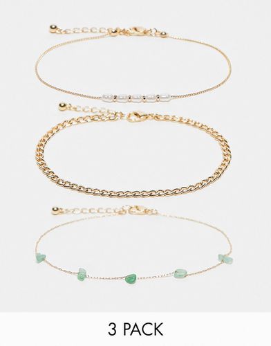 Lot de 3 bracelets de cheville avec perle fantaisie et pierres semi-précieuses - Asos Design - Modalova