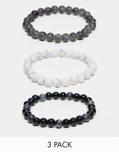 Lot de 3 bracelets de perles - Noir et blanc - Asos Design - Modalova