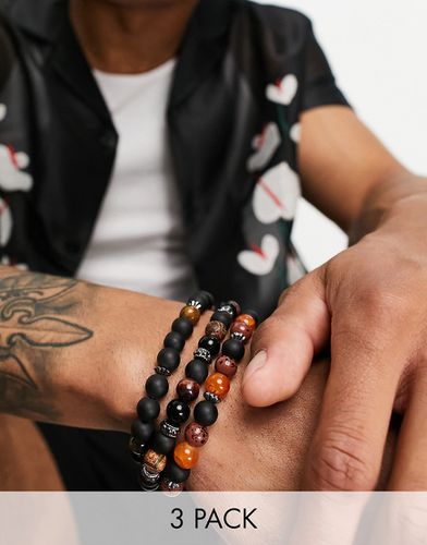 Lot de 3 bracelets en perles avec pierres semi-précieuses - Marron et noir - Asos Design - Modalova