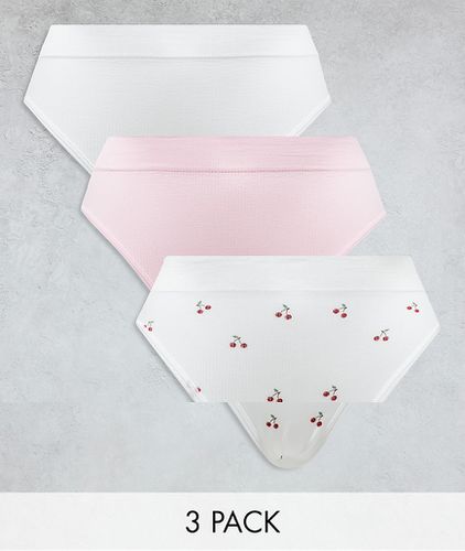Lot de 3 culottes côtelées - Blanc/rose pâle/imprimé cerises - Asos Design - Modalova