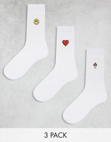 Lot de 3 paires de chaussettes à broderie champignon, smiley et caur - Asos Design - Modalova