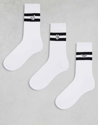 Lot de 3 paires de chaussettes à rayures avec symbole main - et noir - Asos Design - Modalova