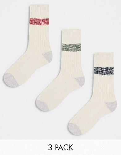 Lot de 3 paires de chaussettes à rayures en maille torse - Crème - Asos Design - Modalova