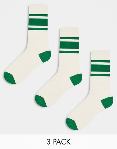 Lot de 3 paires de chaussettes à rayures - Vert et écru - Asos Design - Modalova