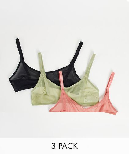 Lot de 3 soutiens-gorge en tulle à encolure dégagée - Noir, sauge et rose - Asos Design - Modalova