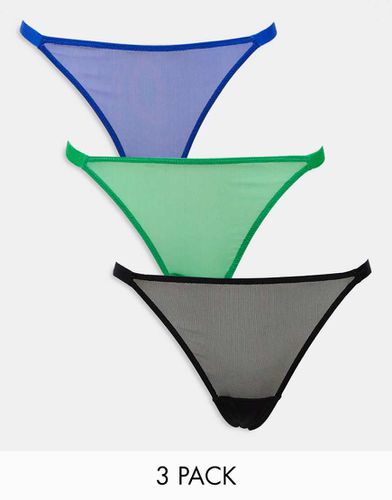 Lot de 3 strings coupe tanga en tulle - Vert, bleu de cobalt, noir - Asos Design - Modalova