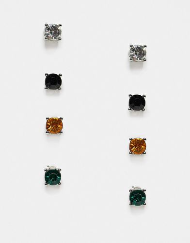 Lot de 4 paires de puces d'oreilles serties d'un cristal - Argenté et noir/topaze/vert - Asos Design - Modalova