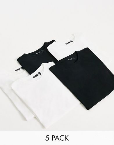 Lot de 5 t-shirts ras de cou - Noir et blanc - Asos Design - Modalova