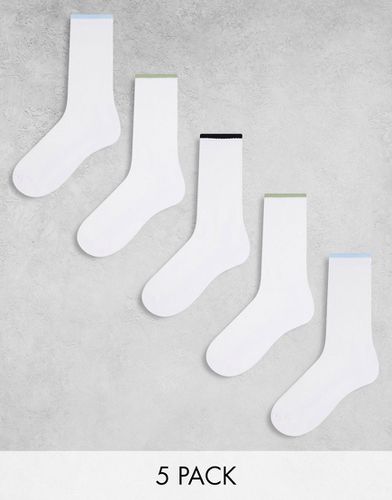 Lot de 5 paires de chaussettes de sport blanches à liseré - Vert/bleu/noir - Asos Design - Modalova