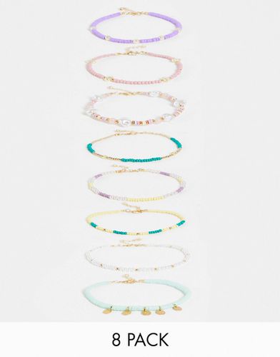 Lot de 8 bracelets de cheville à perles variées - Asos Design - Modalova