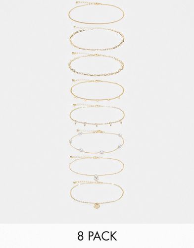 Lot de 8 bracelets de cheville avec chaînes et perles fantaisie - Asos Design - Modalova