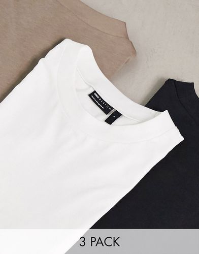Lot de 3 t-shirts ras de cou décontractés - Blanc, noir et marron - Asos Design - Modalova