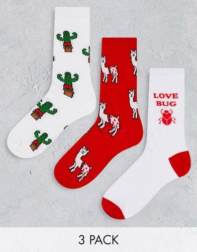 Love Bug - Lot de 3 paires de chaussettes à motif lama et cactus - ASOS DESIGN - Modalova