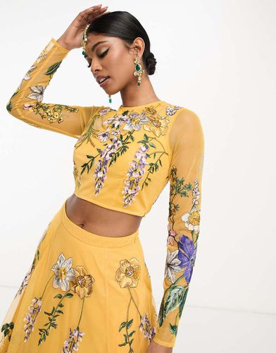 Lehenga - Crop top à broderie glycine - Moutarde - Asos Design - Modalova