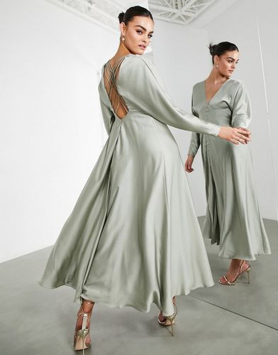 L'invitée - Robe mi-longue en satin avec effet croisillons au dos - sauge - Asos Design - Modalova