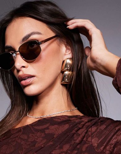 Lunettes de soleil angulaires en mtal avec verres marron - Asos Design - Modalova