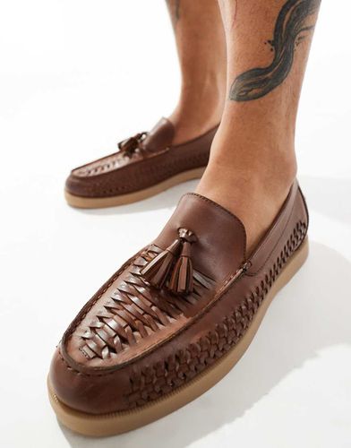 Mocassins en cuir tressé avec semelle naturelle - Fauve - Asos Design - Modalova