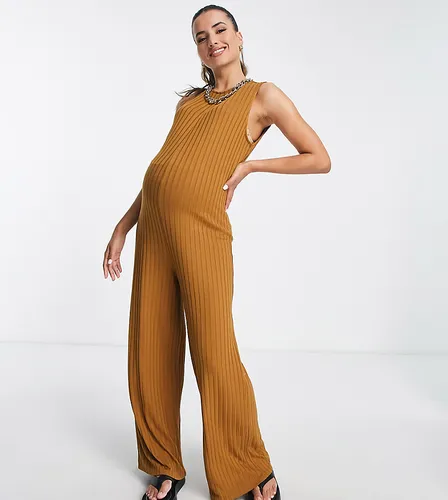 Maternity - Combinaison babydoll nervurée sans manches - Tabac - Asos Design - Modalova