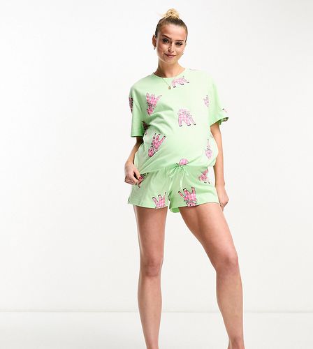 ASOS DESIGN Maternity - Exclusivité - Ensemble de pyjama avec T-shirt oversize et short à imprimé agneaux - Menthe - Asos Maternity - Modalova