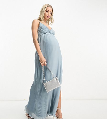 ASOS DESIGN Maternity - Exclusivité - Robe portefeuille longue en mousseline à fines bretelles - Bleu ardoise - Asos Maternity - Modalova