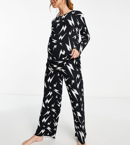 ASOS DESIGN Maternity - Ensemble de pyjama en viscose à imprimé éclair avec top à manches longues et pantalon - Asos Maternity - Modalova