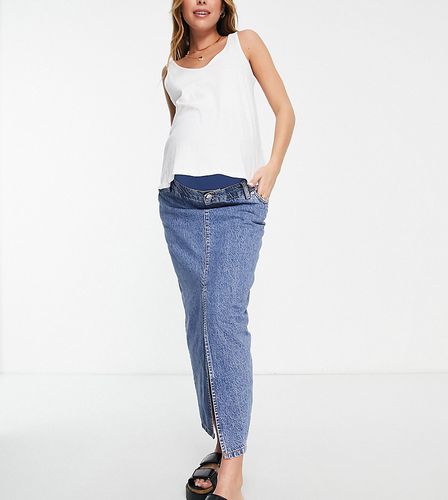 ASOS DESIGN Maternity - Jupe longue en jean style années 90 avec bande recouvrant le ventre - Délavage moyen - ASOS Maternity - Modalova