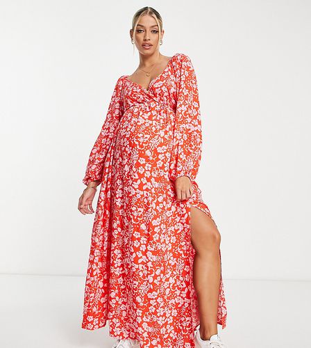 ASOS DESIGN Maternity - Robe longue froncée à la taille à imprimé fleuri - Rose/rouge - Asos Maternity - Modalova