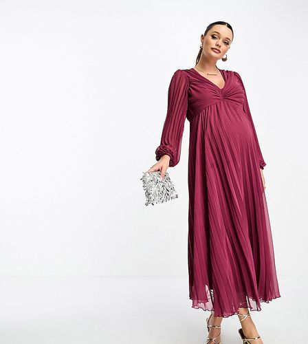 ASOS DESIGN Maternity - Robe mi-longue à décolleté plongeant et corsage plissé - Bordeaux - Asos Maternity - Modalova