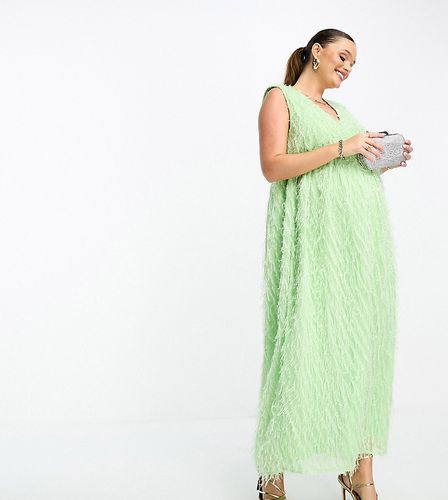 ASOS DESIGN Maternity - Robe mi-longue duveteuse avec épaulettes et décolleté en V - Pistache - Asos Maternity - Modalova