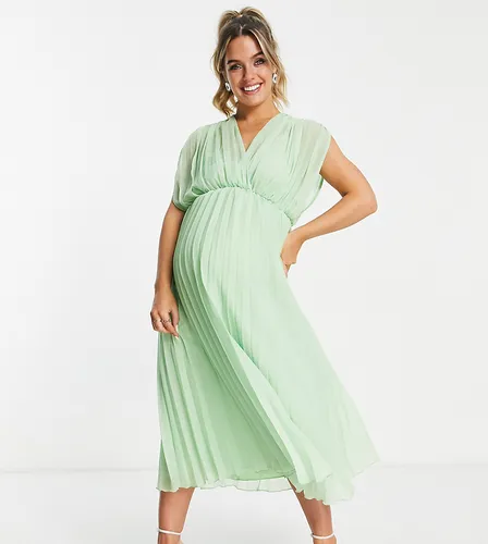 ASOS DESIGN Maternity - Robe portefeuille mi-longue plissée - clair - Asos Maternity - Modalova