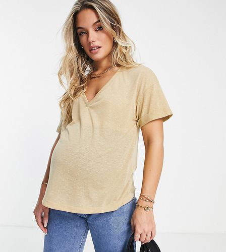 ASOS DESIGN Maternity - T-shirt coupe carrée en lin mélangé - Taupe - Asos Maternity - Modalova