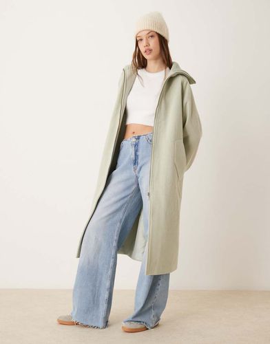 Manteau long en maille avec col - Sauge - Asos Design - Modalova