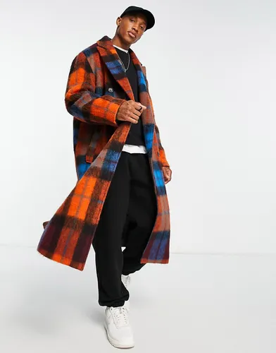 Manteau long en laine coupe oversize à carreaux - Asos Design - Modalova
